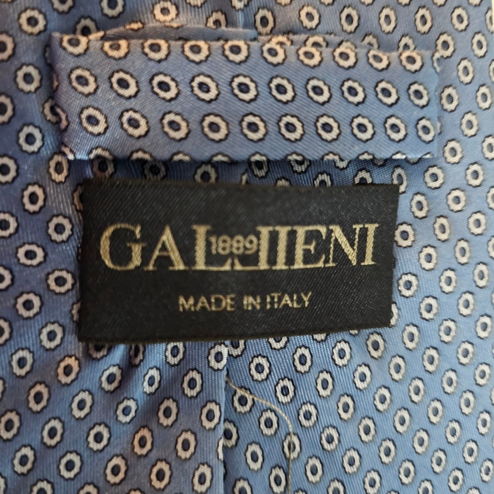 Gallieni Mens Silk Tie Blue White Geometric Pattern Made in Italy